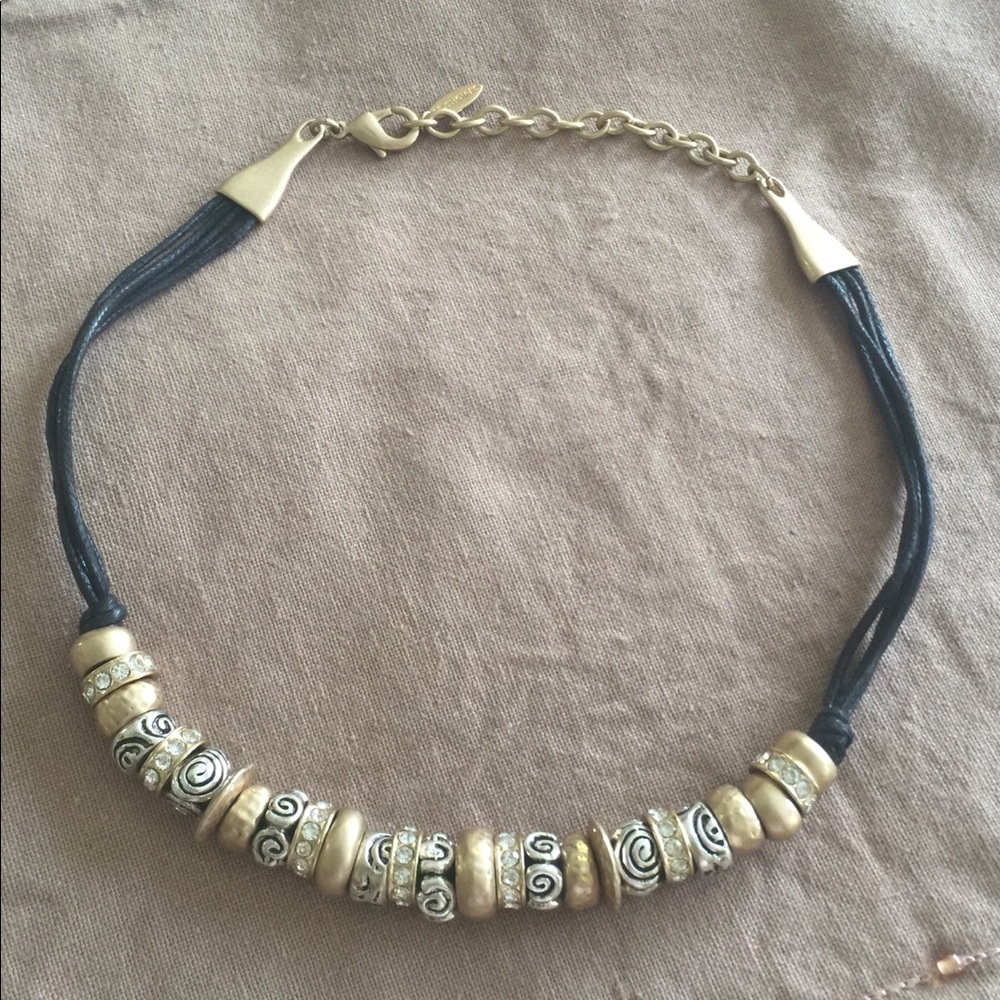 COPY - Necklace black rope with gold tone stones